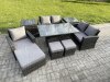 Fimous 8 Seater Outdoor Rattan Patio Furniture Set Garden Height Adjustable Rising Lifting Table Sofa Dining Set with 2 Side Tables 3 Footstools Dark Grey Mixed