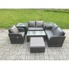 Fimous Rattan Outdoor Garden Furniture Sofa Set Patio Table & Chairs Set with Big Footstool 2 Side Tables Dark Grey Mixed