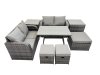 Fimous 7 Seater Garden Outdoor Rattan Furniture Set Rattan Sofa Oblong Dining Table with 2 Side Tables Dark Grey