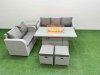 Fimous 7 Seater PE Rattan Wicker Garden Furniture Patio Conservatory Sofa Set with Firepit Dining Table 3 Seater Sofa Love Sofa 2 Stools Side Table
