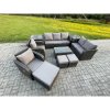 Fimous Patio Garden Furniture Sets Wicker 10 Seater Outdoor Rattan Furniture Sofa Sets with Rectangular Coffee Table Reclining Chair Loveseat Sofa 2 Side Tables 3 Footstools