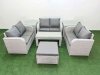Fimous 7 Seater PE Wicker Rattan Furniture Sofa Sets with Oblong Coffee Table 2 Seater Love Sofa Big Footstool 2 Side Table Light Grey
