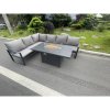 Fimous Aluminum Outdoor Garden Furniture Corner Sofa Gas Fire Pit Dining Table Sets Gas Heater Burner Dark Grey 6 Seater