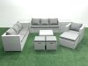 Fimous Wicker PE Rattan Sofa Garden Furniture Set with Armchair Square Coffee Table 3 Footstools 2 Side Tables Light Grey Mixed