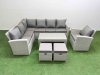 Fimous Rattan Garden Furniture Set Outdoor 9 Seater Corner Sofa Sets with Oblong Coffee Table Chair 2 Small Footstools Light Grey Mixed