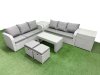 Fimous Outdoor Garden Furniture Sets 8 Seater Wicker Rattan Furniture Sofa Sets with Oblong Coffee Table high Back Lounge Sofa Stools 2 Side Table Light Grey
