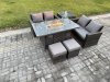 Fimous 6 Pieces Garden Furniture Sets Poly Rattan Outdoor Patio Gas Firepit Dining Table Sofa Set with Side Table 2 Small Footstools