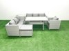 Fimous 6 Pieces Outdoor Rattan Sofa Set with Cushions Patio Garden Furniture Sets with Armchair Dining Table Side Table Big Footstool
