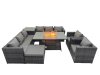 Fimous 9 Seater Garden Outdoor Rattan Furniture Set Patio Corner Sofa Gas Firepit Dining Table with Side Table Big Stool Dark Grey