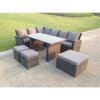 Fimous 9 Seater High Back Rattan Garden Furniture Set Corner Sofa With Black Tempered Dining Table 3 Footstool