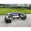 Fimous Outdoor Rattan Garden Furniture Set Rattan Lounge Sofa Set with Rectangular Coffee Table 2 Side Tables Dark Grey Mixed