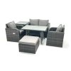 Fimous Outdoor Garden Furniture Set Rattan Sofa Dining Table Set with Reclining Chair Side Table Big Footstool Dark Grey Mixed