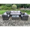 Fimous Rattan Garden Furniture Set with 3 Seater Sofa Coffee Table Side Table 2 Armchairs Indoor Outdoor Patio Lounge Sofa Set Dark Grey Mixed