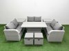Fimous 8 Seater PE Wicker Rattan Furniture Sofa Sets with Adjustable Lifting Dining or Coffee Table 2 Seater Love Sofa 2 Stool 2 Side Table Light Grey