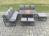 Fimous Aluminium Outdoor Lounge Sofa Garden Furniture Sets Gas Fire Pit Dining Table Set with 3 Footstools Dark Grey