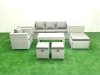 Fimous Rattan Garden Furniture Set Outdoor Lounger Sofa with Coffee Table 3 Footstools 2 Side Tables Light Grey Mixed 7 Seater