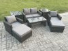 Fimous 8 PCS Outdoor Lounge Sofa Set Wicker PE Rattan Garden Furniture Set with Rectangular Coffee Table Armchair 2 Big Footstool 2 Side Tables Dark Grey Mixed