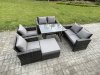 Fimous Rattan Garden Furniture Set 7 Seater Patio Outdoor Lounge Sofa Set with Rectangular Dining Table Love Seat Sofa Dark Grey Mixed