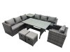 Fimous 9 Seater Outdoor Corner Sofa Chair Dining Table Set Garden Rattan Furniture Set with Side Table 2 Small Stools Dark Grey