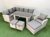 Fimous 10 Seater Wicker Rattan Corner Sofa Sets Outdoor Garden Furniture Sets with Rectangular Dining Table Lounge Sofa 3 Footstools Armchair Light Grey
