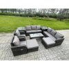 Fimous 10 Seater Wicker PE Rattan Sofa Set Outdoor Patio Garden Furniture Set with Reclining Chairs Coffee Table 2 Side Tables 2 Big Footstool Dark Grey Mixed