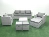 Fimous Rattan Garden Outdoor Furniture Sofa Set with Square Coffee Table 2 Chairs 3 Footstools Light Grey Mixed