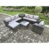 Fimous Rattan Garden Furniture Sofa Set with Armchair Side Table Square Coffee Table Big Footstool Indoor Side Table Outdoor 8 Seater Rattan Set Dark Grey Mixed
