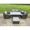 Fimous Outdoor Rattan Garden Furniture Lounge Sofa Set With Oblong Rectangular Dining Table 2 PC Reclining Chair Side Table Big Footstool