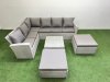 Fimous Outdoor Rattan Garden Furniture Set 8 Seater Corner Sofa Sets with Square Coffee Table 2 Big Footstools Light Grey Mixed