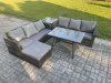 Fimous Garden Furniture Sofa Set Rectangular Dining Table Big Footstool Side Table Indoor Outdoor 7 Seater Rattan Set Dark Grey Mixed