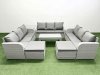 Fimous PE Rattan Lounge Sofa Set 11 Seater Outdoor Garden Furniture Set with Oblong Coffee Table 3 Seater Sofa 2 Big Footstools Side Table Light Grey