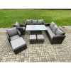 Fimous Wicker PE Rattan Outdoor Garden Furniture Sets Height Adjustable Rising lifting DiningTable Sofa Set with Reclining Chair 3 Footstools Dark Grey Mixed