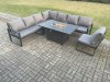 Fimous Aluminium Lounge Corner Sofa Outdoor Garden Furniture Sets Gas Fire Pit Dining Table Set Dark Grey