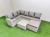 Fimous Outdoor Rattan Garden Furniture Set 7 Seater Corner Sofa Sets with Square Coffee Table Big Footstool Light Grey Mixed