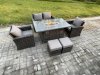 Fimous 6 Seater?Outdoor Rattan Sofa Set Garden Furniture Gas Firepit Dining Table Heater with 2 Small Footstools Dark Grey Mixed
