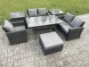 Fimous Wicker Rattan Garden Dining Set Outdoor Furniture Sofa with Dining Table Double Seat Sofa 2 Side Tables Big Footstool Dark Grey Mixed
