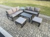 Fimous Aluminium Patio Outdoor Garden Furniture Lounge Sofa Set with Oblong Coffee Table 2 Big Footstools Side Table Dark Grey
