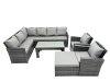 Fimous 9 Seat Poly Rattan Outdoor Patio Oblong Coffee Table Corner Sofa Set with Big Stool 2 Chairs for Garden Backyard Dark Grey Mixed