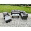 Fimous 7 Seater Outdoor Rattan Garden Furniture Set Rattan Lounge Sofa Set with Rectangular Coffee Table Reclining Chair Big Footstool Side Table Dark Grey Mixed