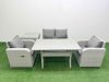 Fimous Light Grey PE Wicker Rattan Garden Furniture Set Sofa Set Reclining Chair Rectangular Dining Table 4 Seater With Side Table