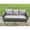 Fimous 8 Seater Rattan Garden Furniture Set Oblong Rectangular Dining Table and Chairs Set with 3 Seater Sofa 2 Side Tables Big Footstool Dark Grey Mixed