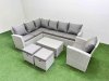 Fimous 9 Seater Garden Outdoor PE Rattan Furniture Set Rattan Garden Sofa Set with 2 Small Footstools Light Grey Mixed