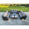 Fimous 11 Seater Rattan Outdoor Furniture Set Patio Garden Sofa Set with Square Coffee Table 3 Seater Sofa Dark Grey Mixed