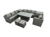 Fimous Rattan Dining Table Sofa Set with Armchair 2 Small Stools Outdoor 9 Seat Garden Furniture Set Dark Grey Mixed