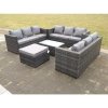 Fimous Outdoor Rattan Garden Furniture Lounge Sofa Set With Oblong Coffee Table With Big Footstool