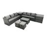 Fimous Rattan Garden Furniture Dining Set 8-seater Patio Coffee Table Sofa Set with Side Table 2 Small Footstools Dark Grey Mixed