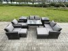 Fimous Garden Furniture Sets 10 Pieces Wicker Rattan Furniture Manual Wicker Patio Sofa Patio Conversation Set with 3 Footstools 2 Side Tables Dark Grey Mixed