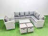 Fimous Garden Outdoor PE Rattan Furniture Set 9 Seater Rattan Garden Sofa Set with 2 Small Footstools Light Grey Mixed