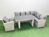 Fimous Outdoor Garden Furniture Sets 7 Seater Wicker Rattan Corner Sofa Sets with Rectangular Dining Table Lounge Sofa Armchair Light Grey