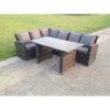 Fimous 6 Seater High Back Rattan Garden Furniture Set Corner Sofa With Black Tempered Glass Dining Table